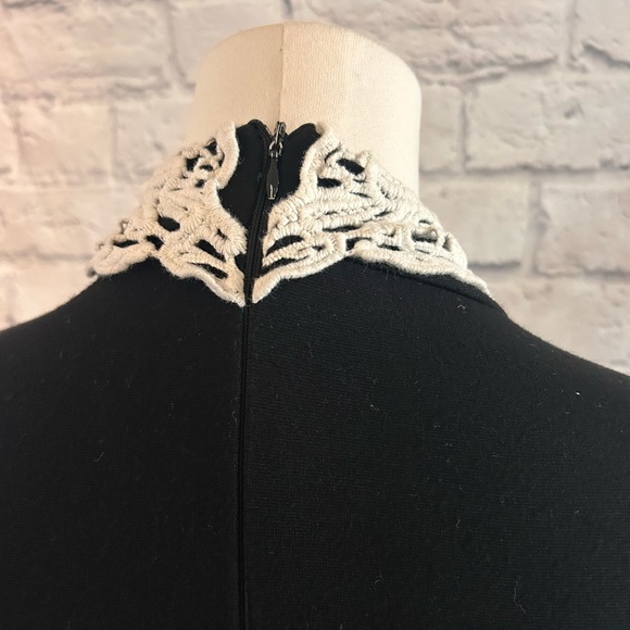Mind Code Black Dress w Crochet Lace Collar Bodycon Knit Stretch Garden Botanist - Picture 11 of 12